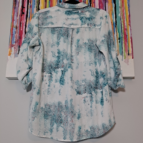 Trendy Mossimo teal watercolor splatter top, L - Picture 9 of 13